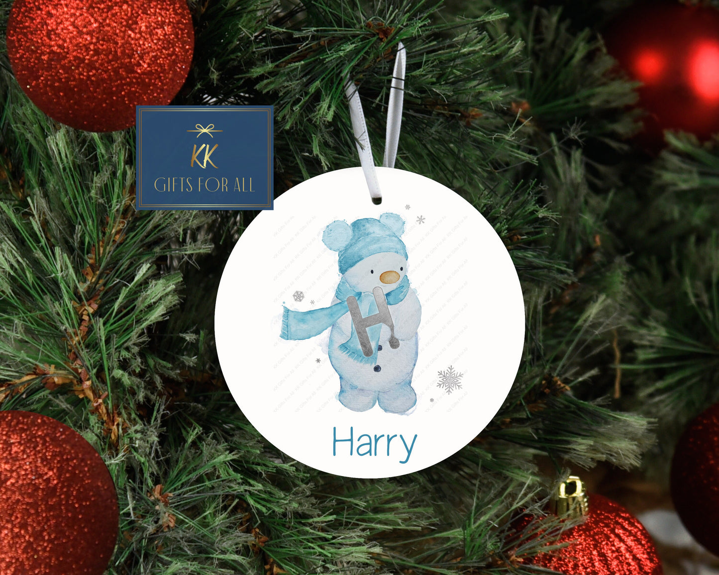 Personalised Christmas Tree Decoration, Christmas Hanging Ornament, Metal Tree Decoration, Snowman Christmas Decoration