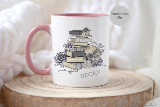 Personalised Skull & Books Mug: Gothic Dark Academia Gift