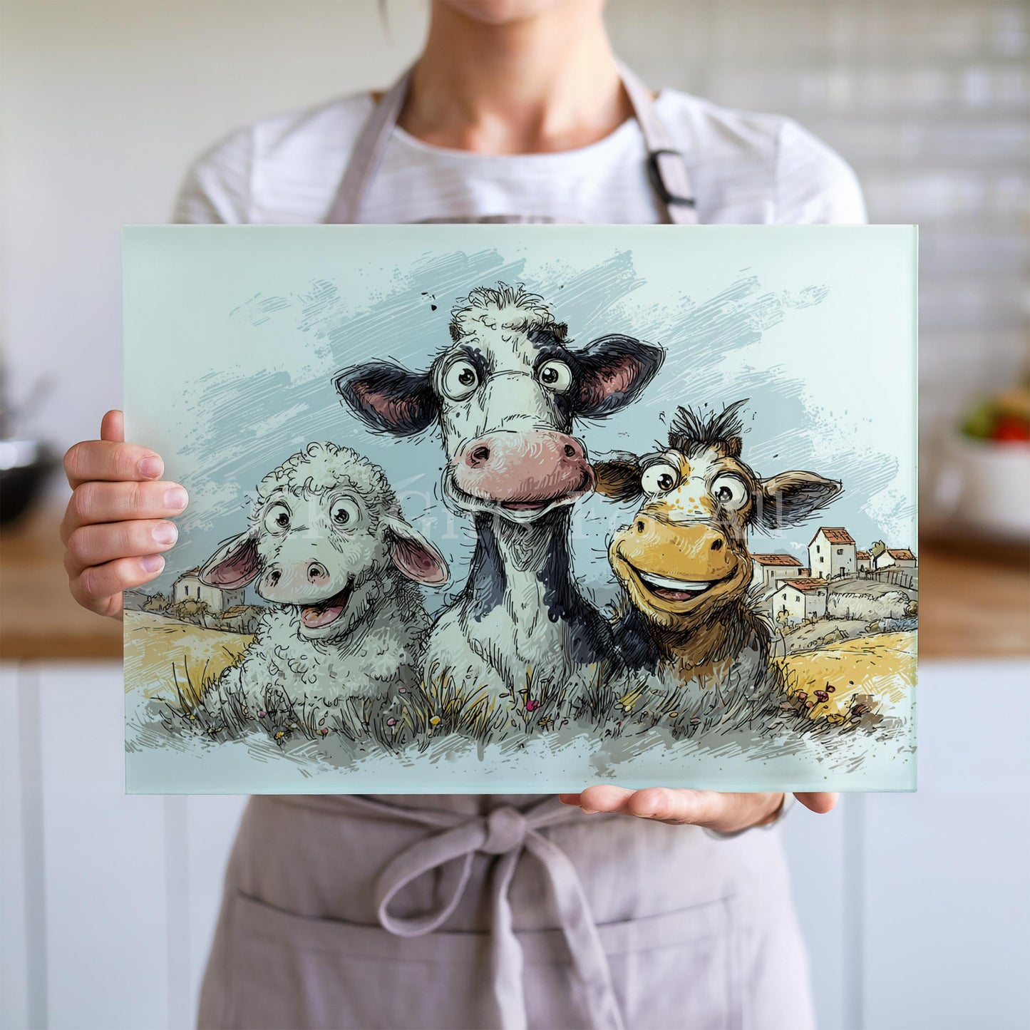 Farm Animal Chopping Board, Glass Work Top Saver, Cutting Board, New Home Gifts, Farmhouse Kitchen Decor