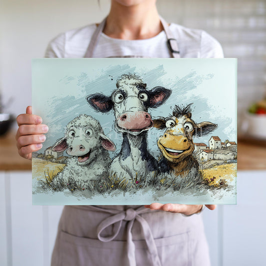 Farm Animal Chopping Board, Glass Work Top Saver, Cutting Board, New Home Gifts, Farmhouse Kitchen Decor