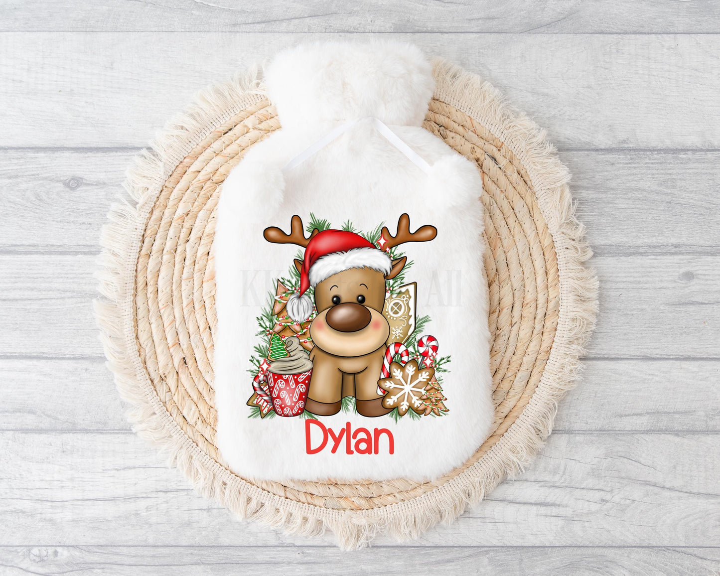 Christmas Reindeer Hot Water Bottle, Personalised Christmas Hot Water Bottle