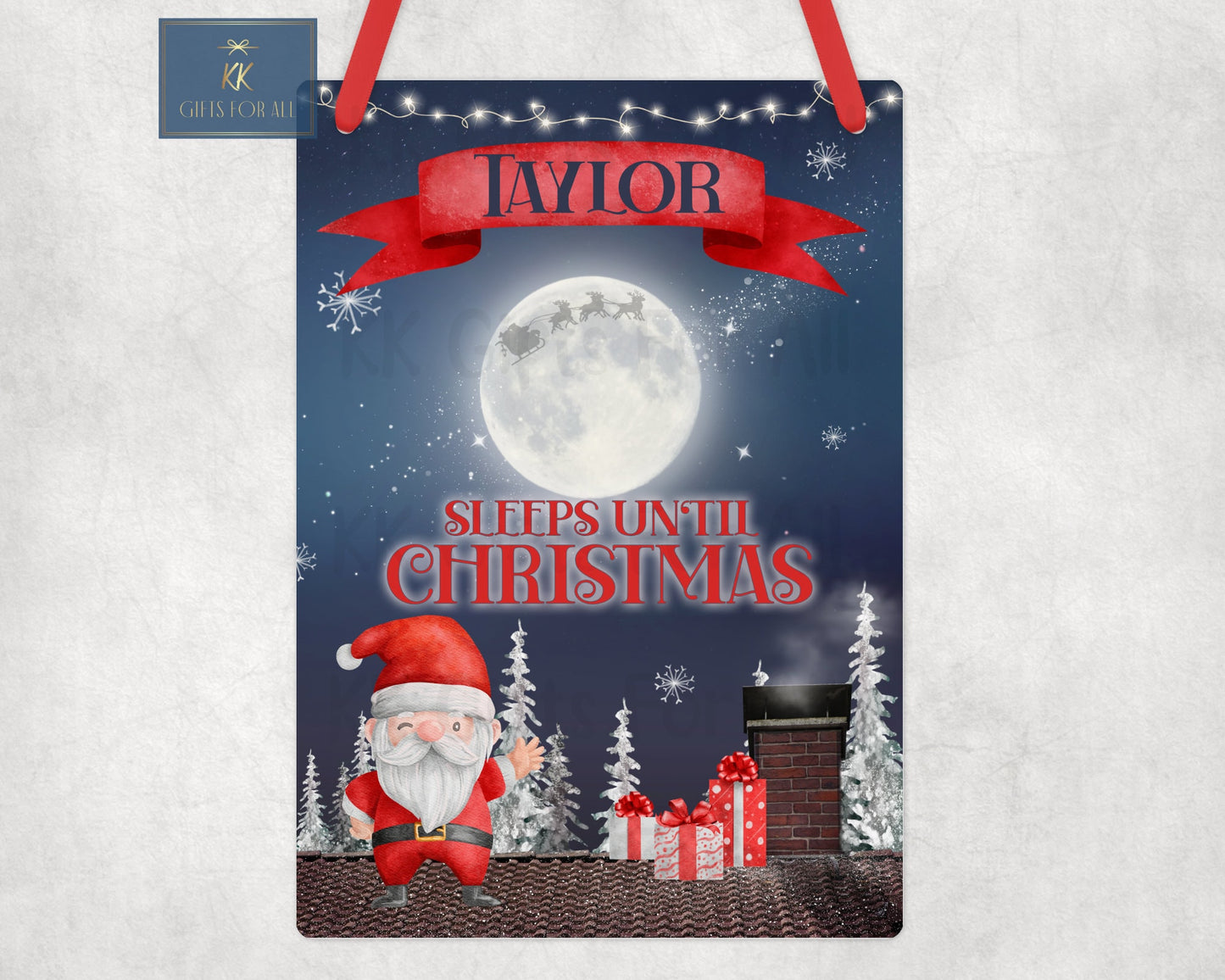 Sleeps Until Christmas, Xmas Countdown Sign, Personalised Christmas Hanging Cound Down Sign