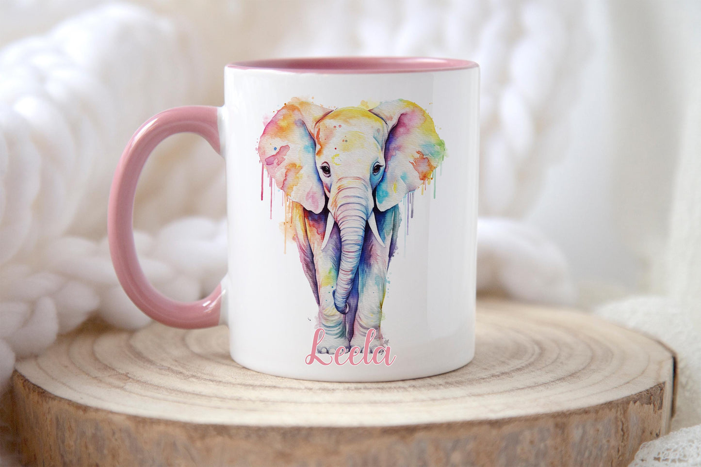 Rainbow Elephant Mug: Personalised Watercolor Gift, Ceramic Mug