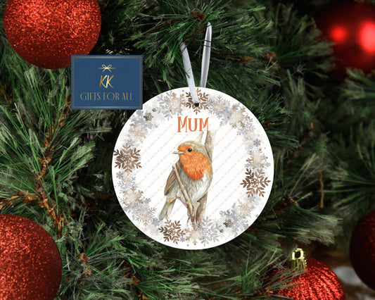 Personalised Christmas Tree Decoration, Christmas Hanging Ornament, Metal Tree Decoration, Memorial Robin Ornament, Loved One With Us Xmas