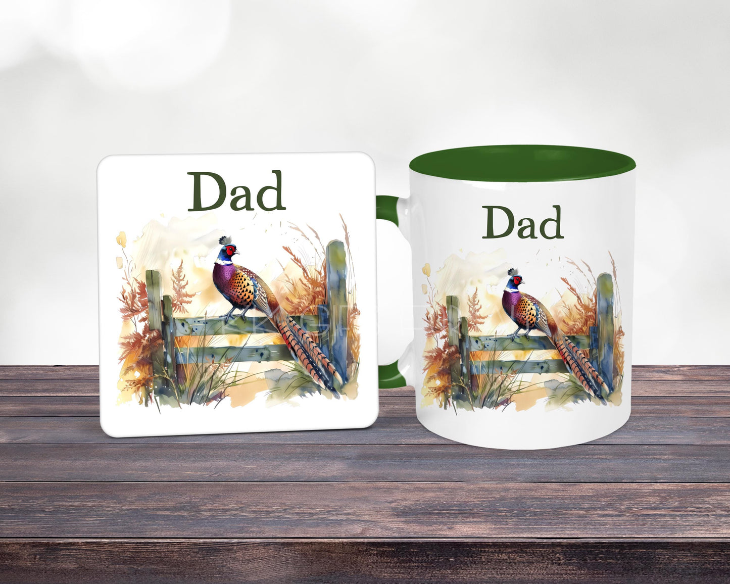 Personalised Pheasant Mug & Coaster, Gift For Dad Grandad Brother Uncle, Country Living Game Bird Christmas Gift
