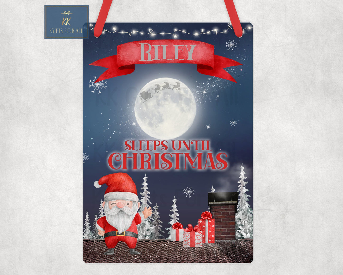 Sleeps Until Christmas, Xmas Countdown Sign, Personalised Christmas Hanging Cound Down Sign