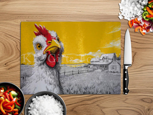 Chicken Chopping Board, Glass Work Top Saver, Cutting Board, New Home Gifts, Farmhouse Kitchen Decor