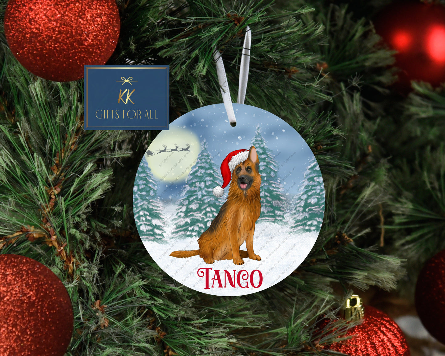 Personalised Christmas Tree Decoration, German Shepherd Xmas Dec, Black & Brown Shepherd Christmas Hanging Ornament, Metal Tree Decoration,