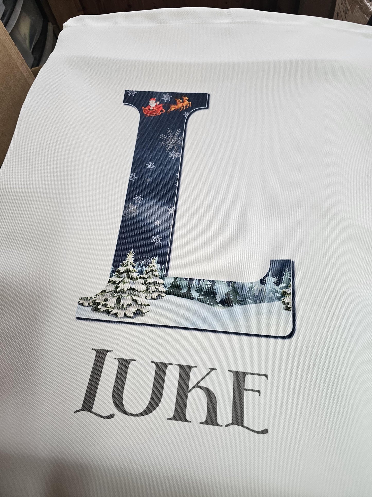 Personalised Christmas Santa Sack Father Christmas Bag, Initial Santa & Reindeer Nightfall Sky, Girl Or Boy