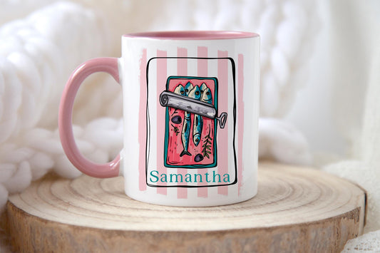 Personalised Pink Sardine Mug & Coaster: Tinned Fish Gift