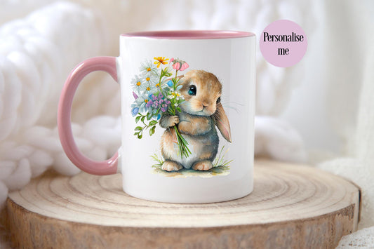 Cute Bunny Rabbit Mug & Coaster, Personalised Rabbit Mug, Rabbit Lover Gifts