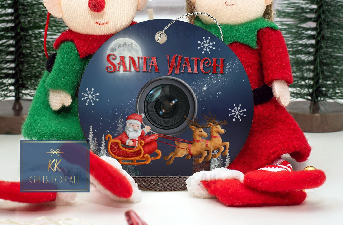 Santa Cam Hanging Decoration, Round Aluminium Christmas Tree Dec, Christmas Ornament, Santa Watch