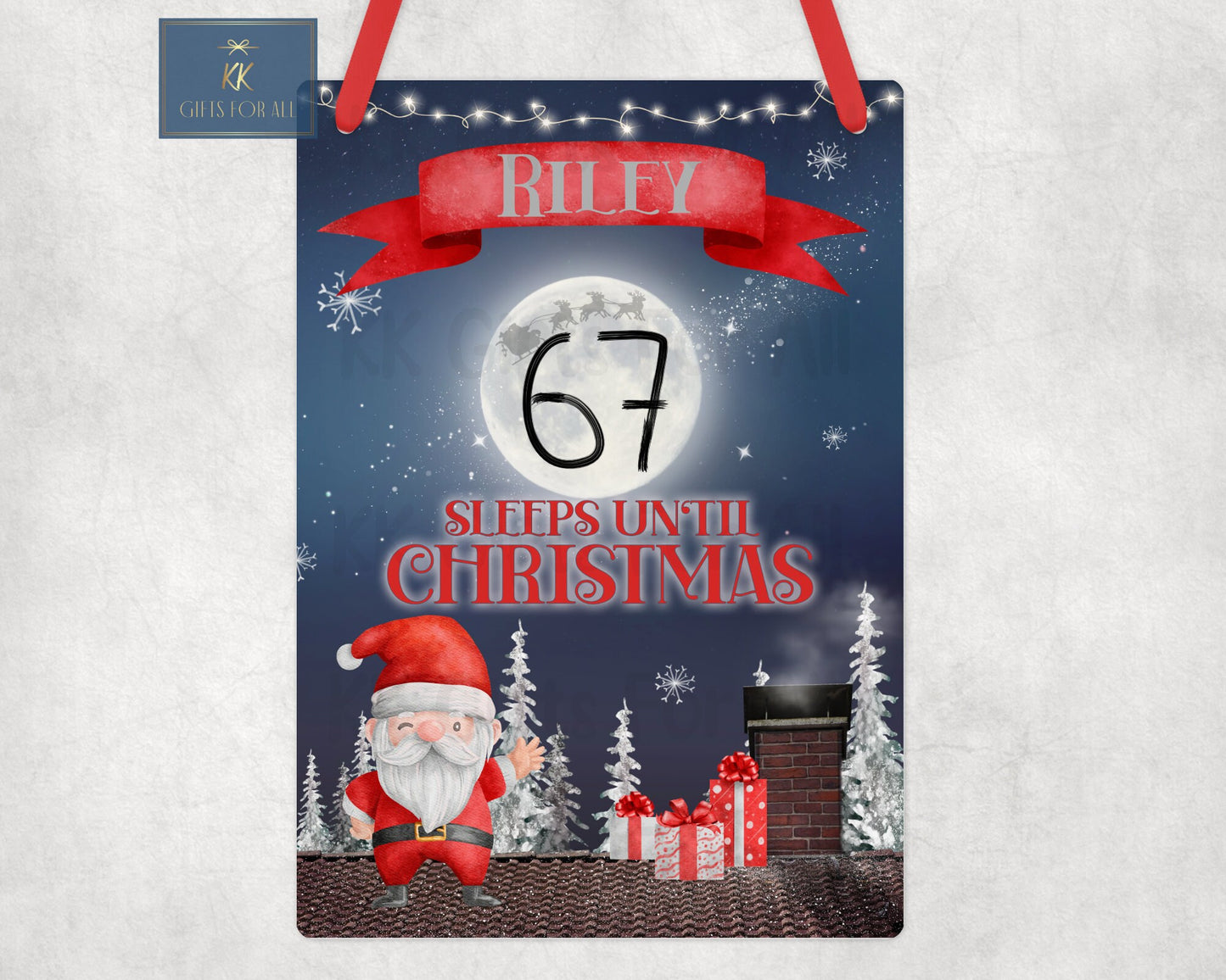 Sleeps Until Christmas, Xmas Countdown Sign, Personalised Christmas Hanging Cound Down Sign