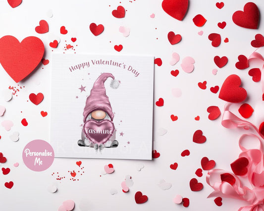 Gonk Valentine's Day Card, Valentine's Card For Gonk Lover, Gnome Card For Wife Or Girlfriend, Pink Gonk Personalised Valentines Card