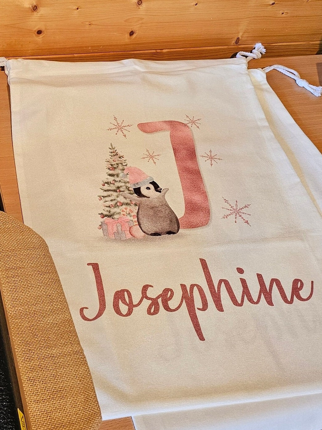 Personalised Christmas Santa Sack Father Christmas Bag, Blue Or Pink Christmas Penguin, Girl Or Boy Large Luxury Sack