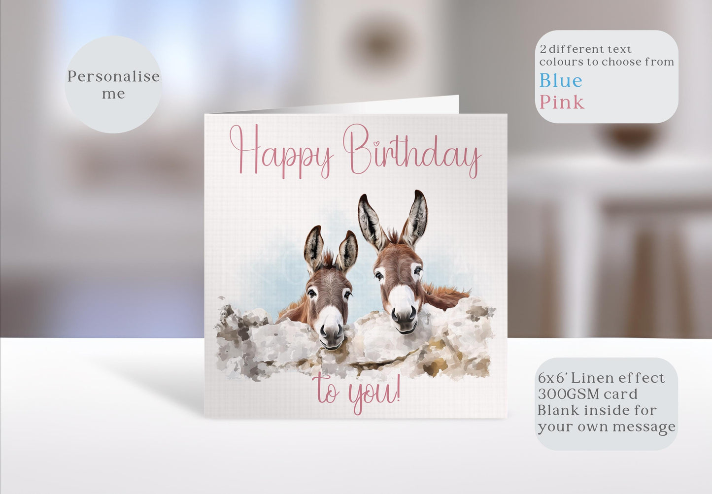 Personalised Donkey Card - Brown Donkey Birthday Card | Custom Name & Linen Texture