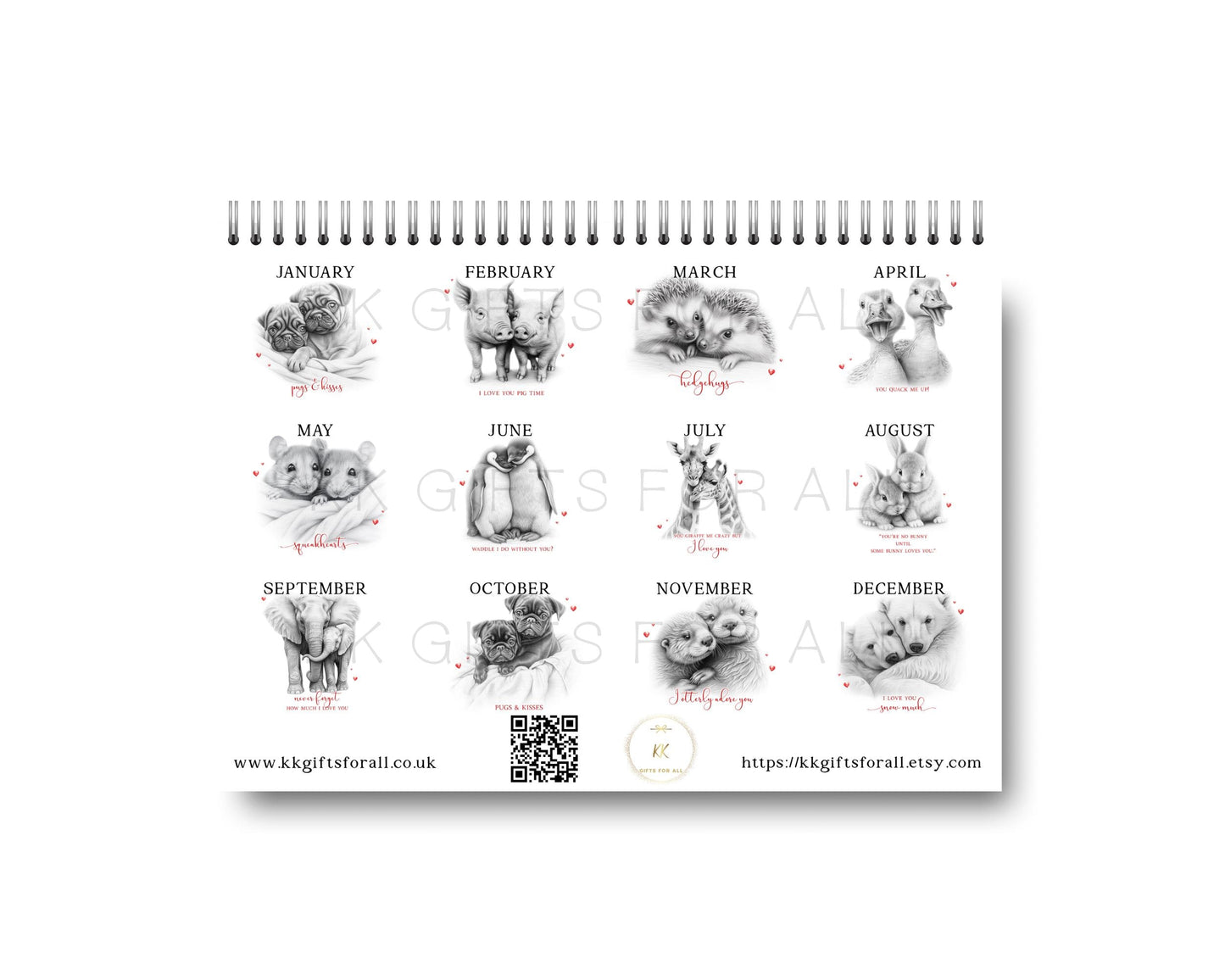 2026 Sweetheart Calendar, Sketch Love Animal 2026 Calendar, Cute Animal Wall Calendar, Christmas Gifts