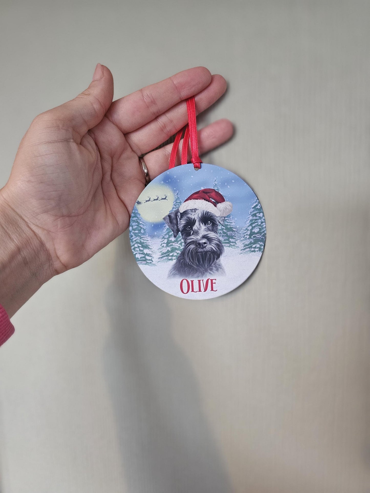 Personalised Christmas Black Schnauzer Tree Decoration, Schnauzer Metal Christmas Hanging Ornament