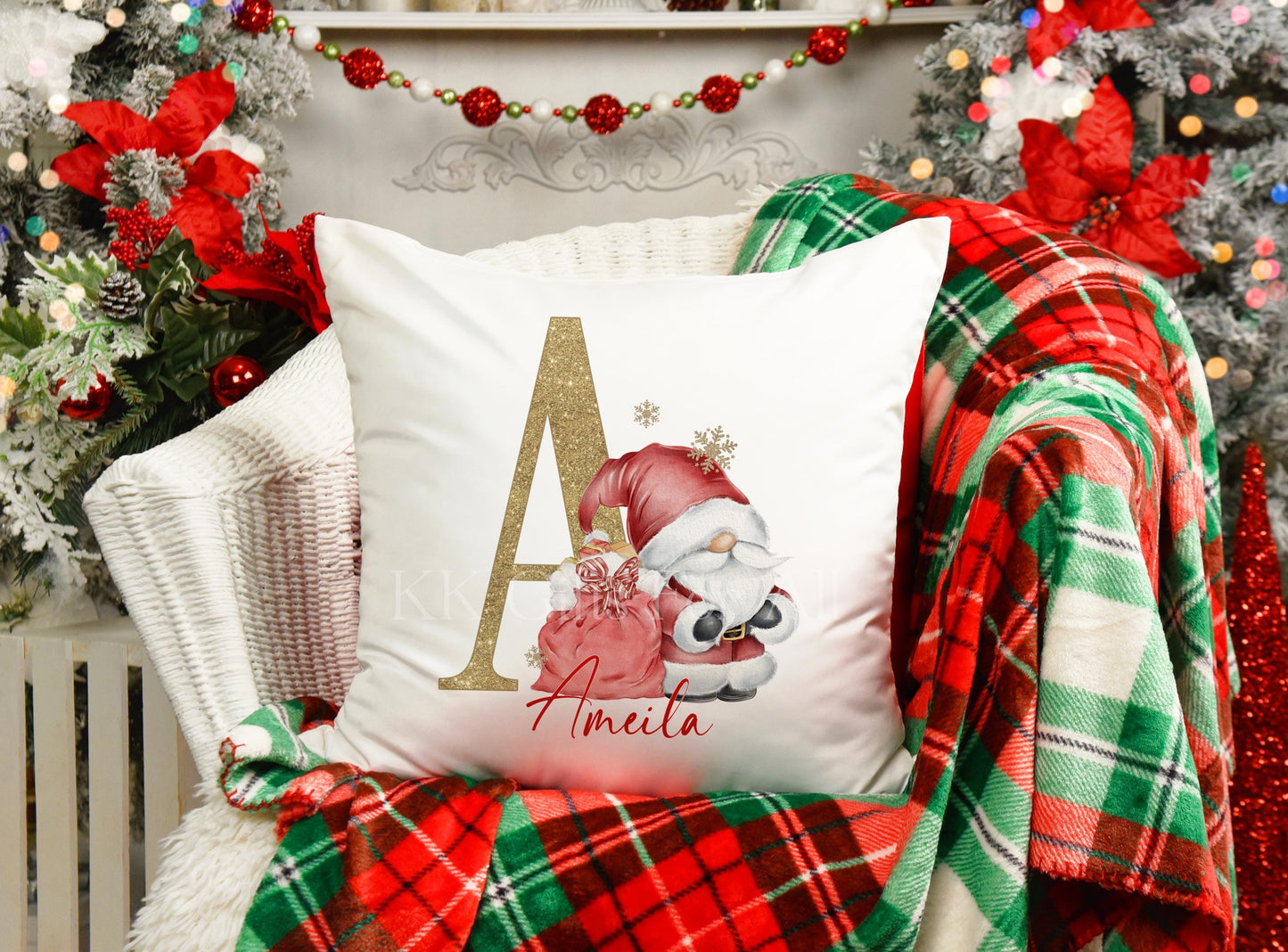 Santa Gonk Initial Cushion, Personalised Christmas Gonk Gnome Cushion