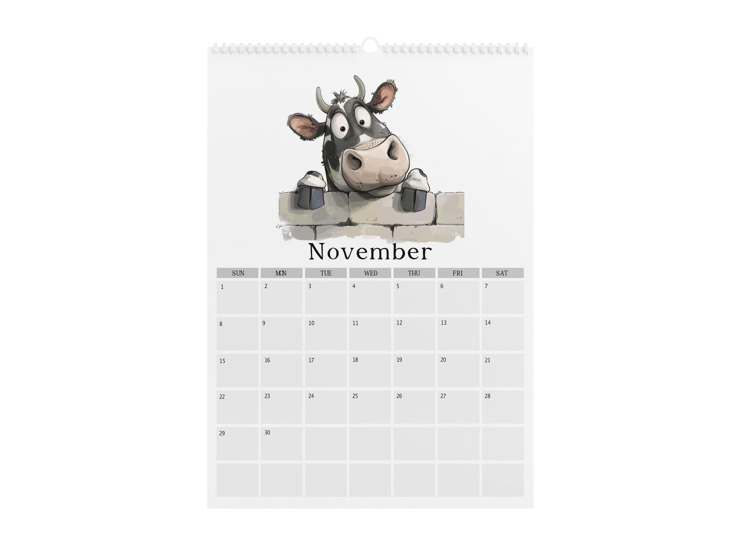 2026 Peeking Cow Wall Calendar: Funny Farm Animal Gift, A4 Monthly Planner