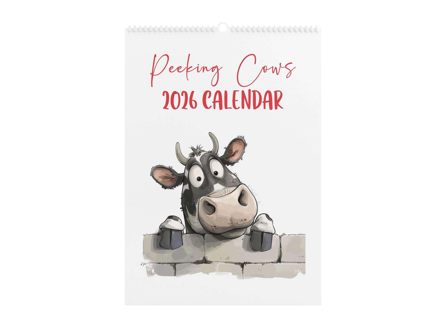 2026 Peeking Cow Wall Calendar: Funny Farm Animal Gift, A4 Monthly Planner