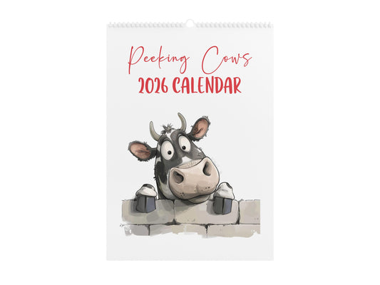 2026 Peeking Cow Wall Calendar: Funny Farm Animal Gift, A4 Monthly Planner