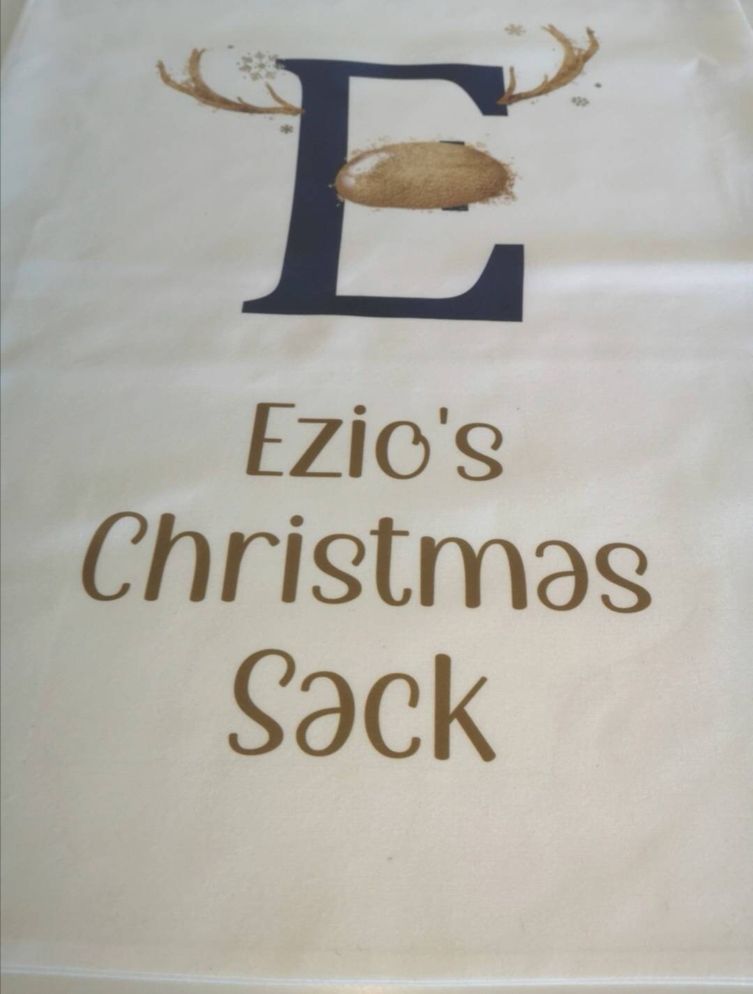 Antler Reindeer Personalised Christmas Sack, Large Father Christmas Sack, Navy Antler Initial