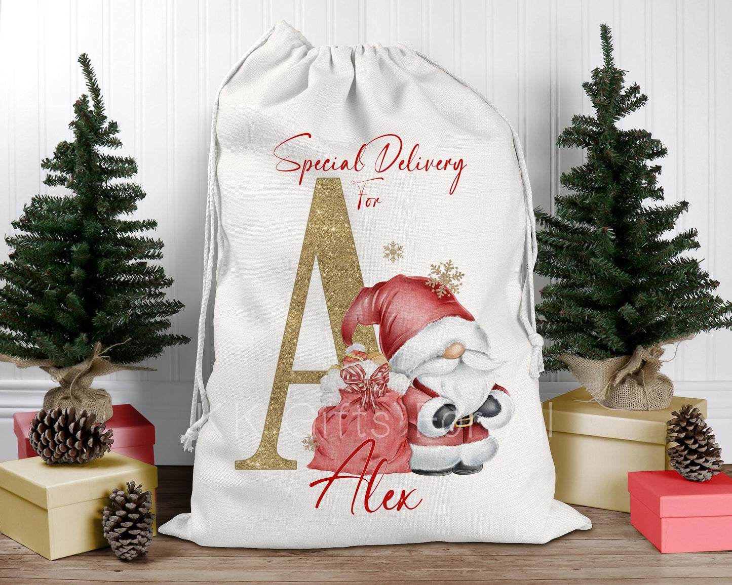 Christmas Gonk Santa Sack, Personalised Christmas Sack, Father Christmas Sack for Gonk Gnome Lovers