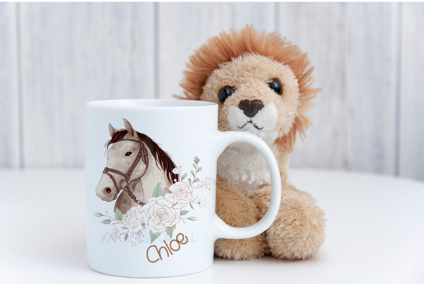 Personalised Horse Lover Mug & Coaster Gift,    Chestnut Bay Grey Horse, Perfect Gift For Horse Owners Riders, Floral Horse Mug