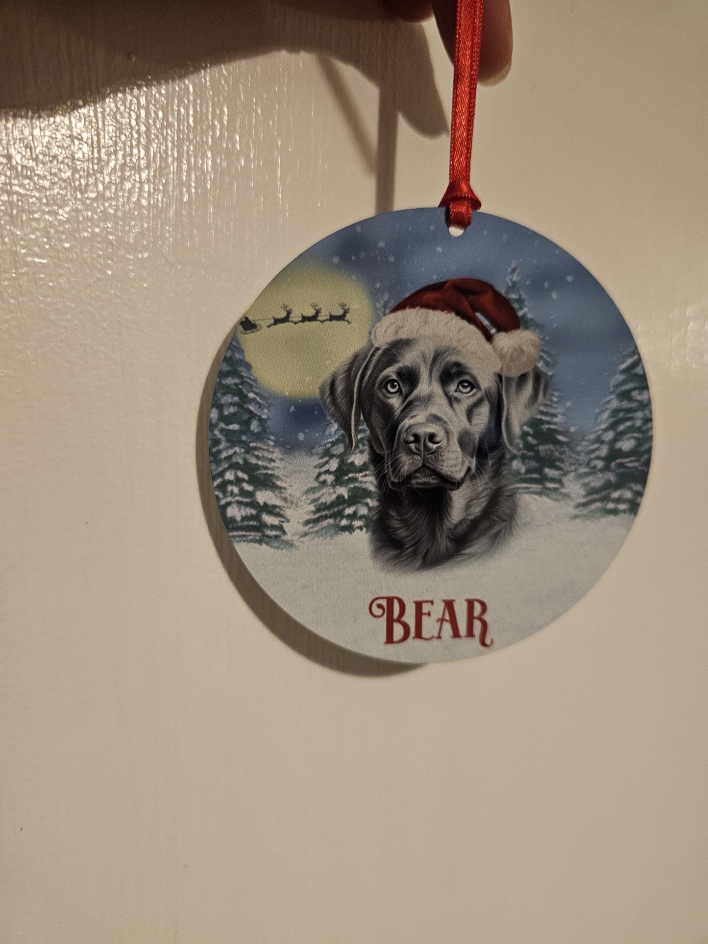 Personalised Christmas Chocolate Lab Tree Decoration, Labrador Metal Christmas Hanging Ornament