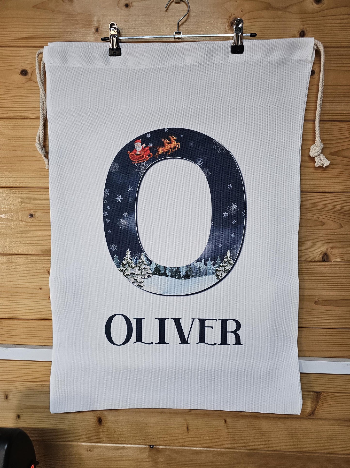 Personalised Christmas Santa Sack Father Christmas Bag, Initial Santa & Reindeer Nightfall Sky, Girl Or Boy