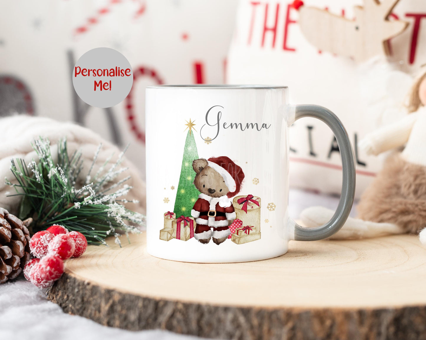 Christmas Bear Mug, Mug For Children Christmas Eve, Grey 11oz Mug