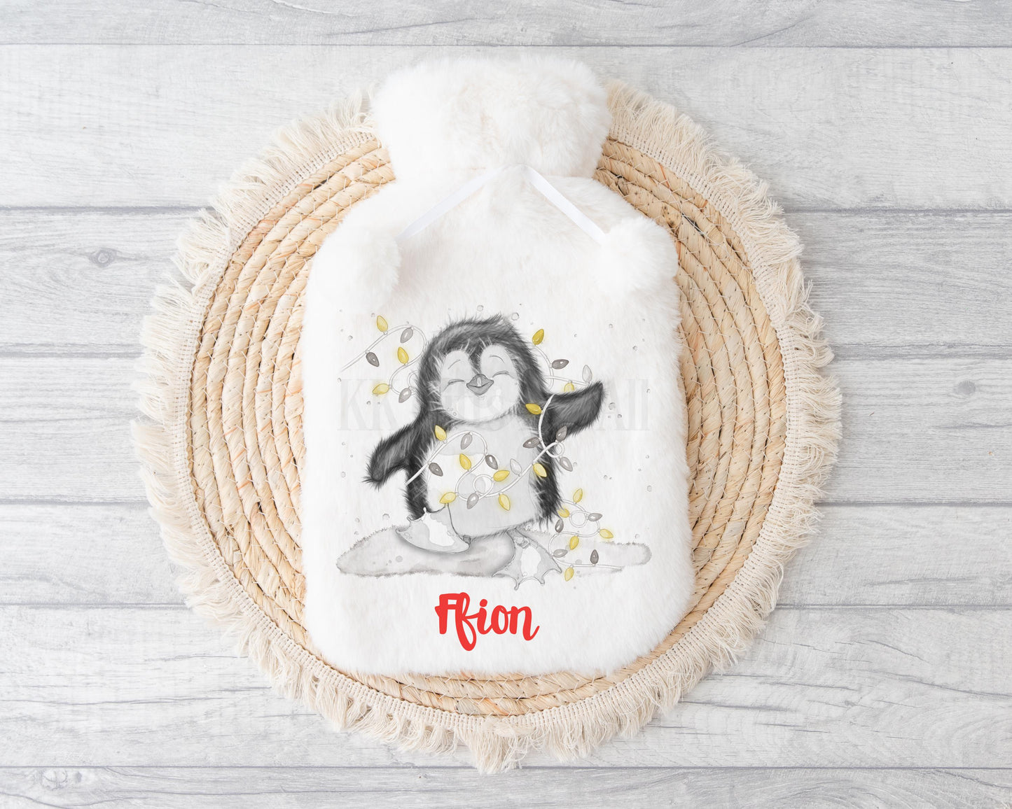 Penguin Hot Water Bottle, Personalised Christmas Hot Water Bottle, Fluffy Penguin Gifts