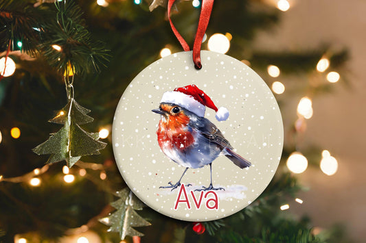 Personalised Christmas Tree Decoration, Robin Christmas Hanging Ornament