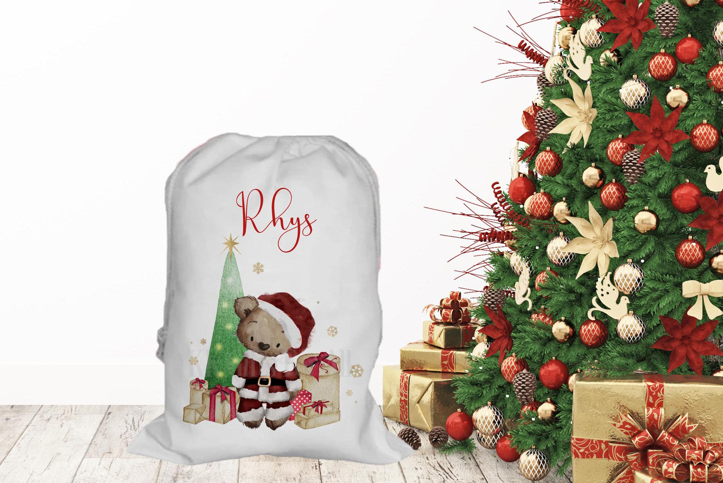 Personalised Father Christmas Santa Sack, Large Christmas Sack, Christmas Present Bag, Christmas Bear Santa Sack