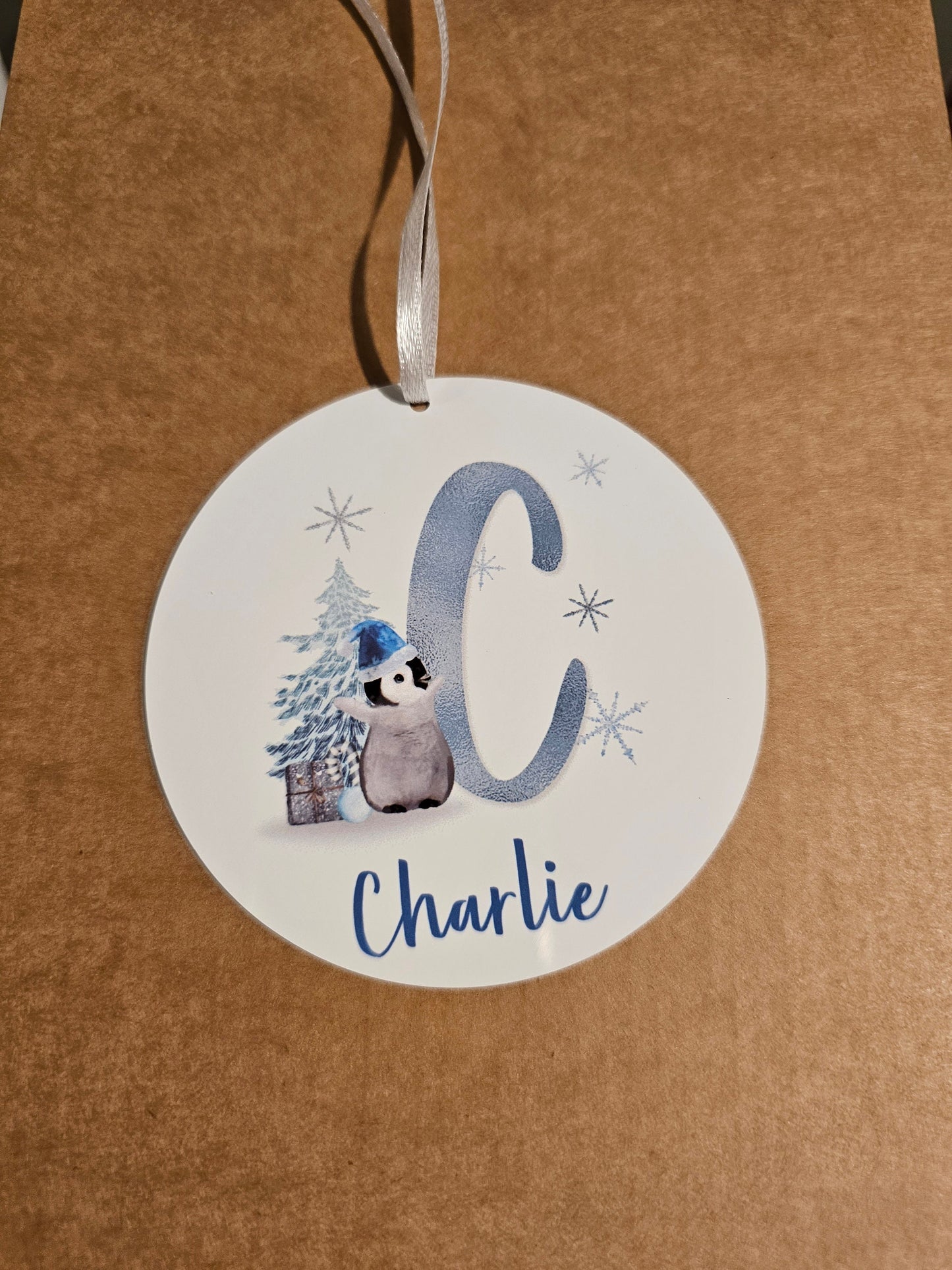 Personalised Christmas Tree Decoration, Metal Penguin Christmas Hanging Ornament, First Christmas Gift