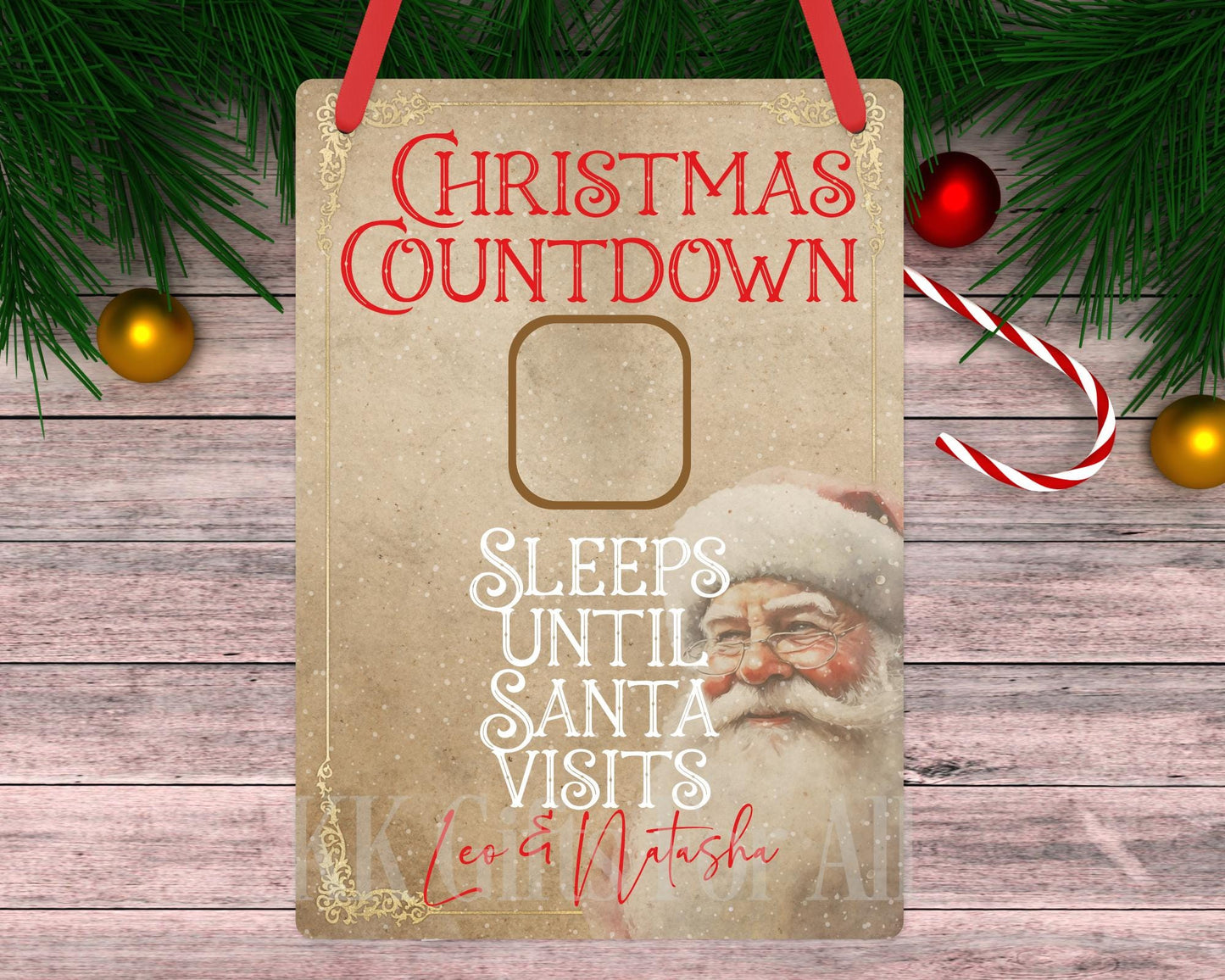 Christmas Count Down, Days Until Christmas Hanging Sign, Sleeps Until Santa Visits