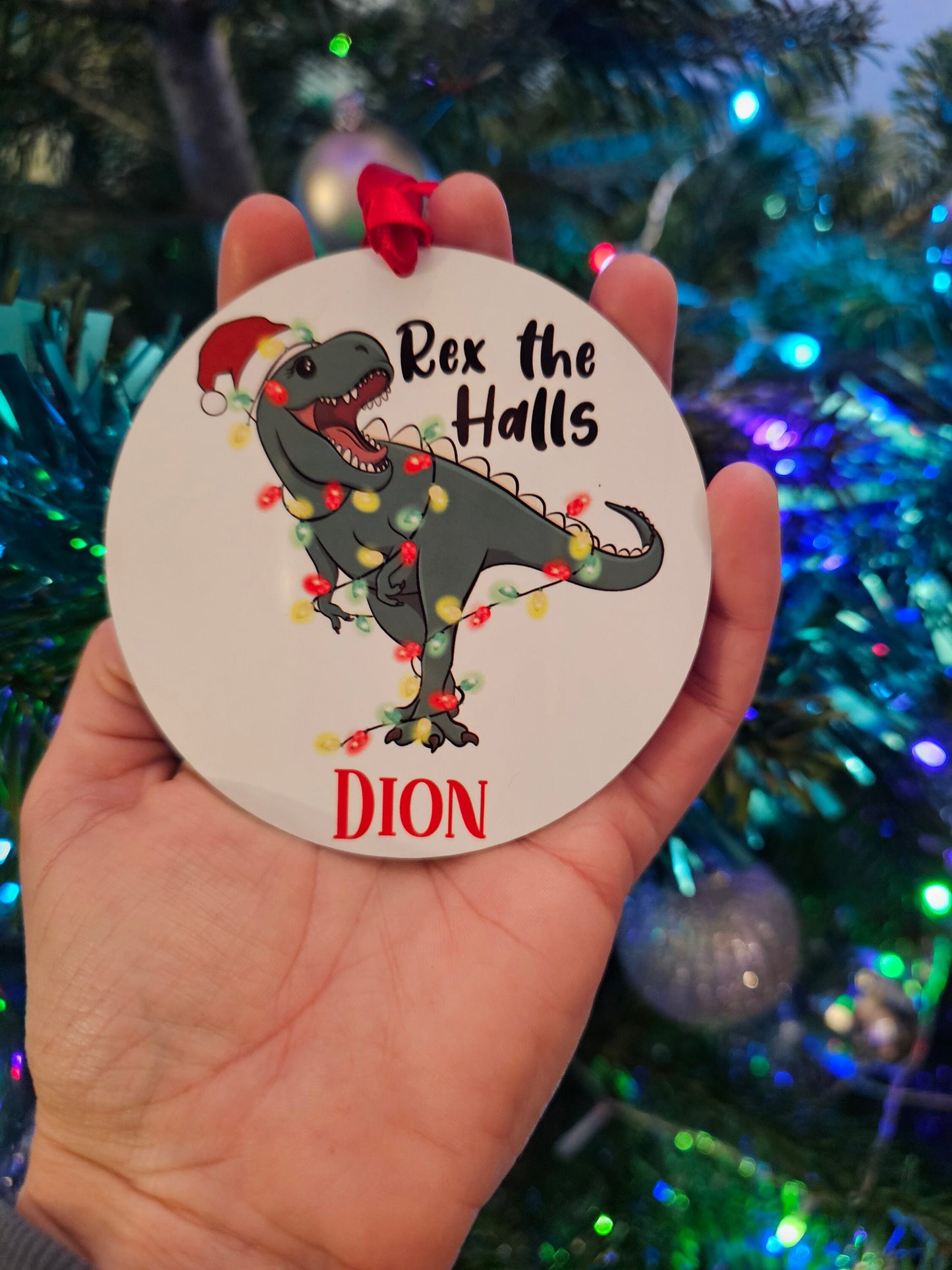 Personalised Dinosaur Christmas Tree Decoration, Christmas Hanging Ornament, Metal Tree Decoration