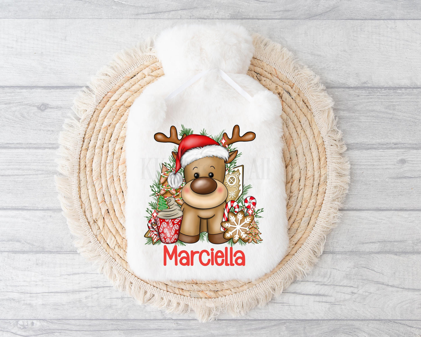 Christmas Reindeer Hot Water Bottle, Personalised Christmas Hot Water Bottle
