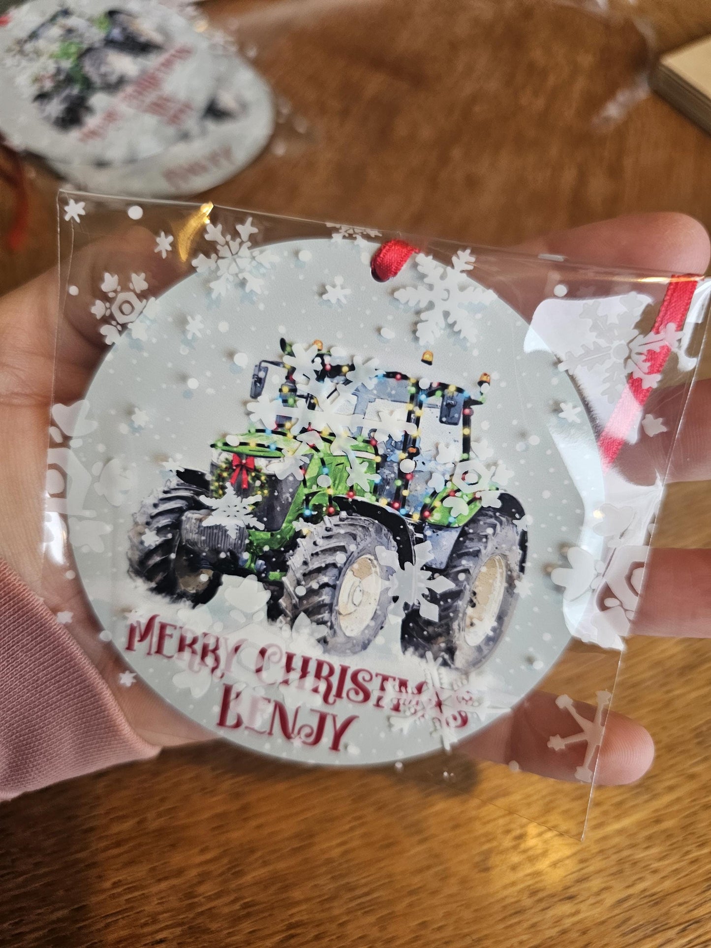 Personalised Christmas Tractor Decoration, Green Tractor Christmas Hanging Ornament