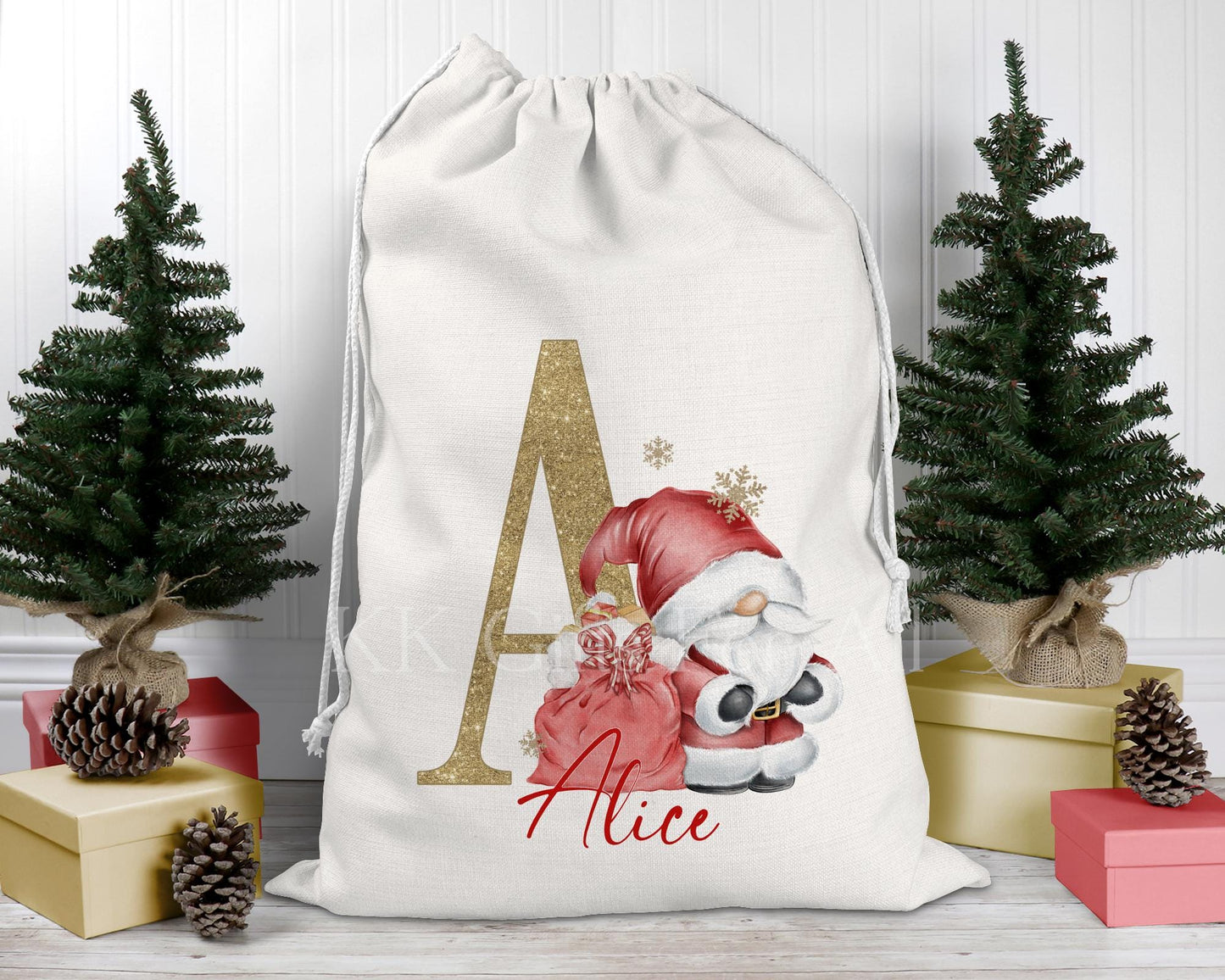 Christmas Gonk Santa Sack, Personalised Christmas Sack, Father Christmas Sack for Gonk Gnome Lovers