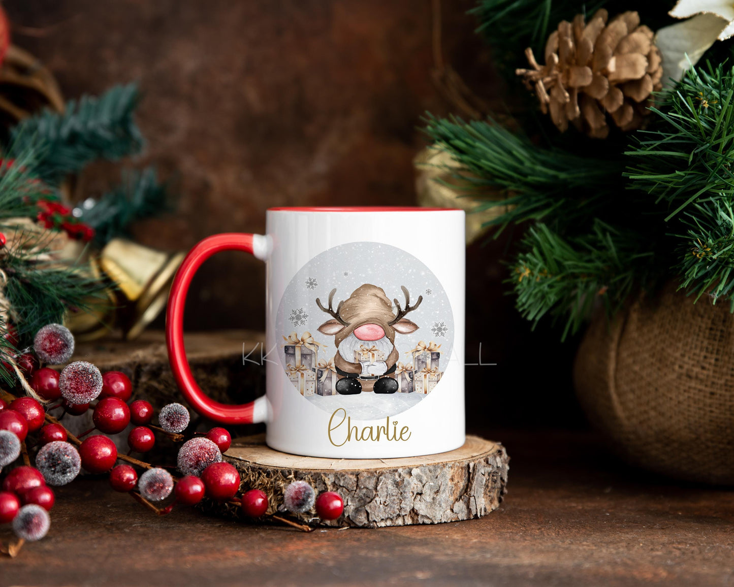 Personalised Christmas Reindeer Gonk Mug, 11oz Christmas Holiday Mug, Christmas Cocoa Cup For Adults & Kids
