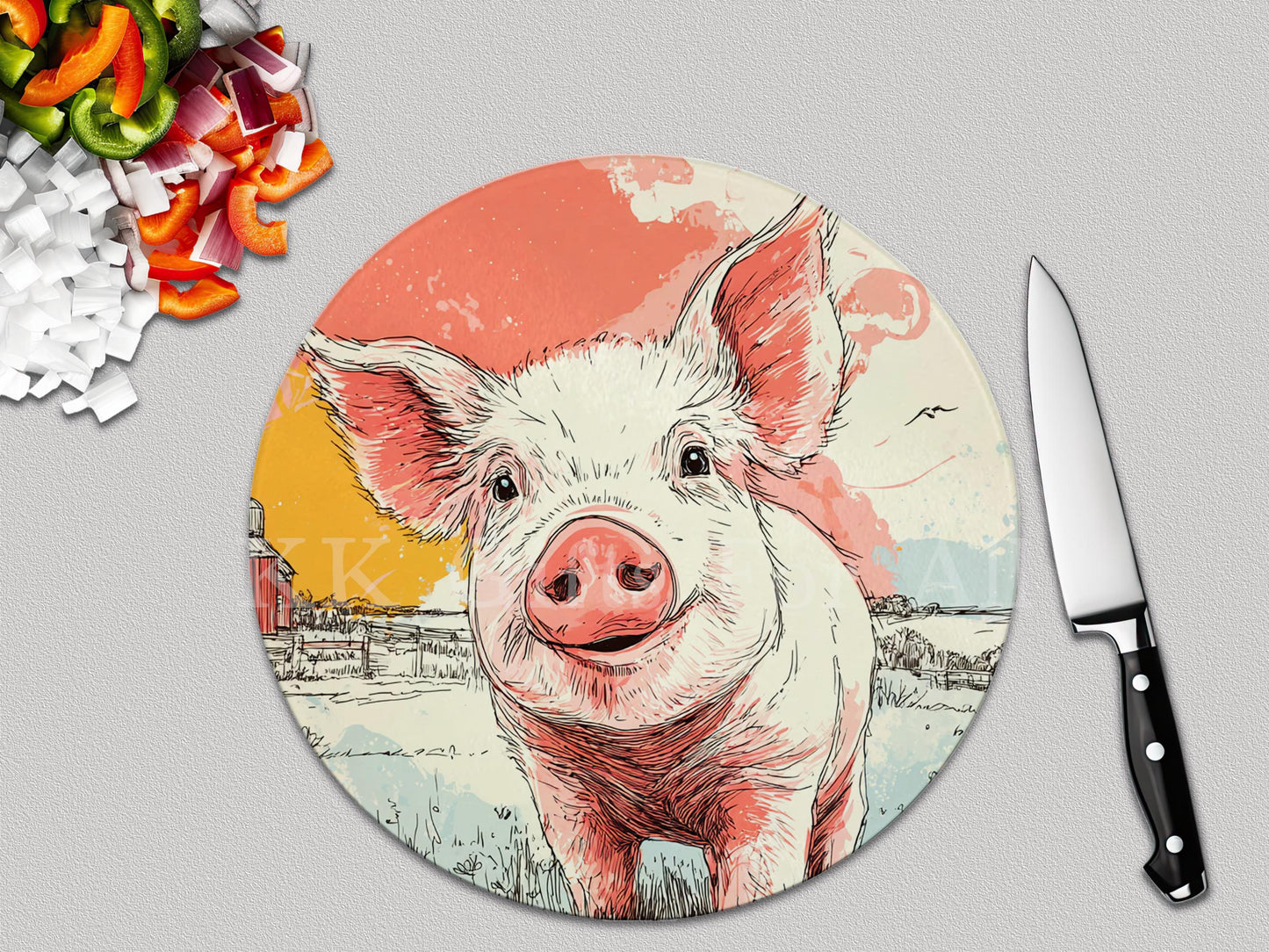 Pig Chopping Board, Glass Work Top Saver, Cutting Board, New Home Gifts, Farmhouse Kitchen Decor