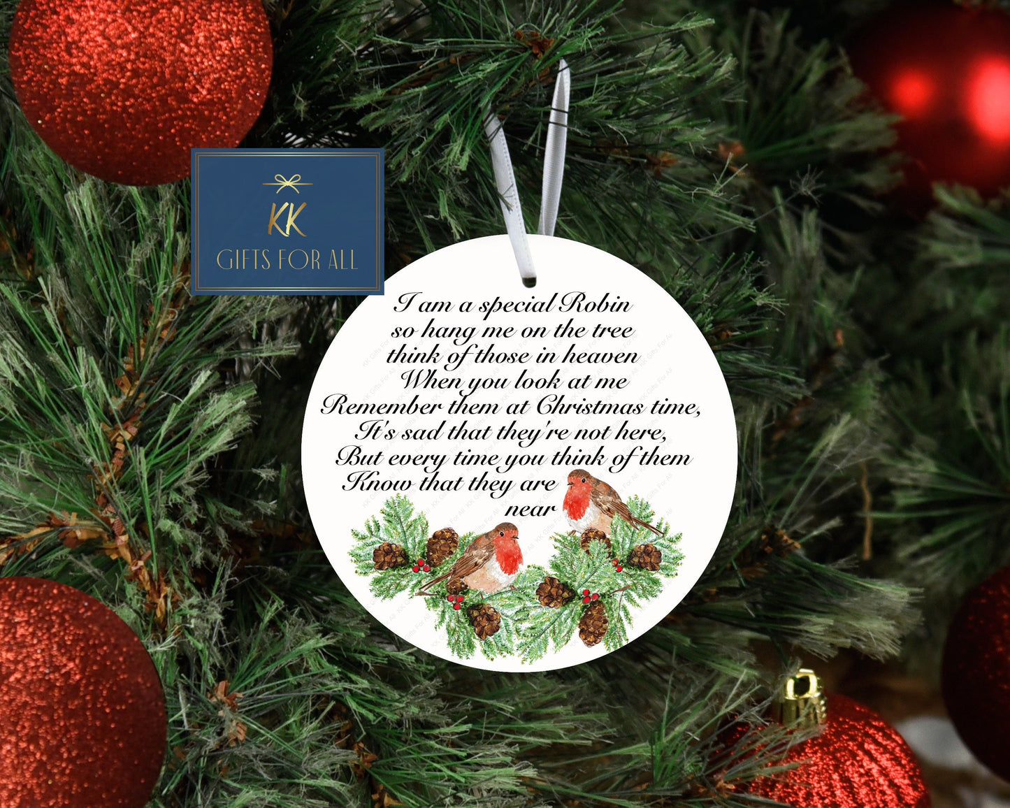 Memorial Robin Christmas Tree Decoration, Christmas Hanging Ornament, Metal Tree Decoration