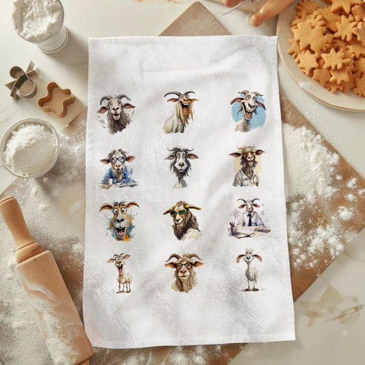 Funny Goat Tea Towel, Personalised Kitchen Towel,  Quirky Goat Home Decor Gifts