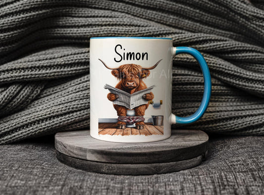 Personalised Highland Mug & Coaster For Friend Or Husband Birthday, Funny Highland Cow Lover Gifts