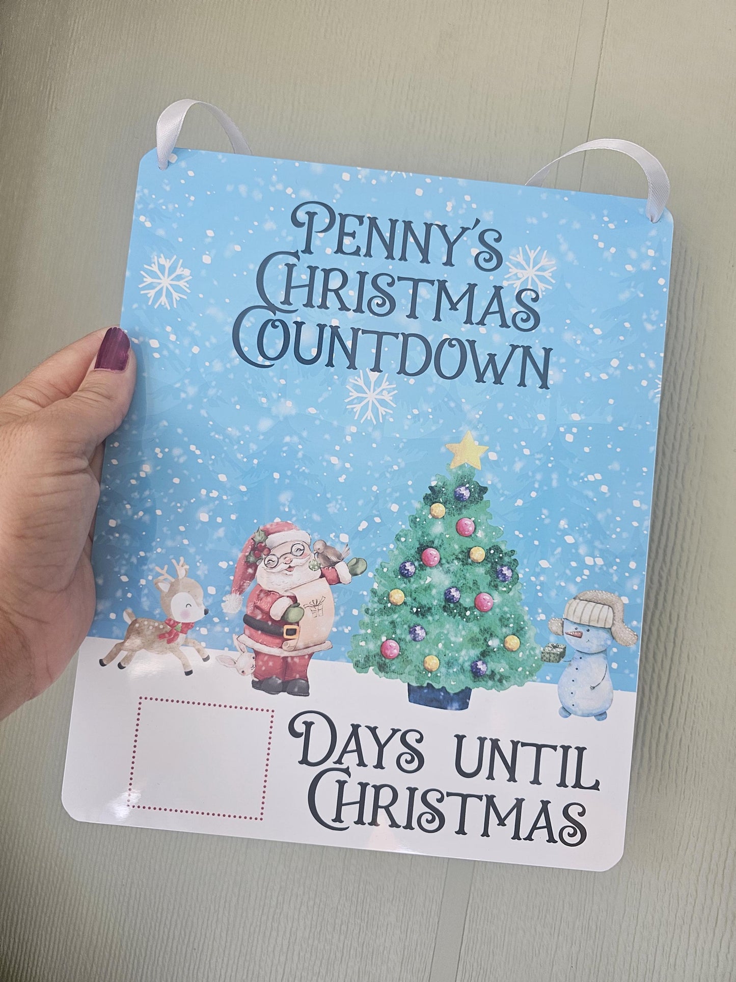 Christmas Countdown, Personalised With Child Or Family Name, Santa Claus Reindeer Count Down, Days Until Christmas