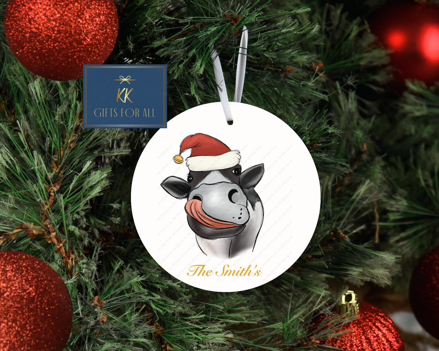 Personalised Christmas Tree Decoration, Christmas Hanging Ornament, Metal Tree Decoration, Cow Tree Decoration,Custom Cow Christmas Ornament