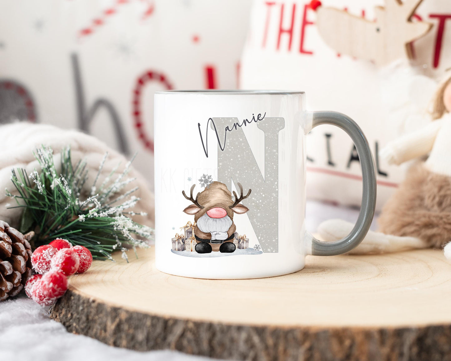 Personalised Gonk Mug, Brown Reindeer Gnome Mug, Christmas Gonk Mug & Coaster