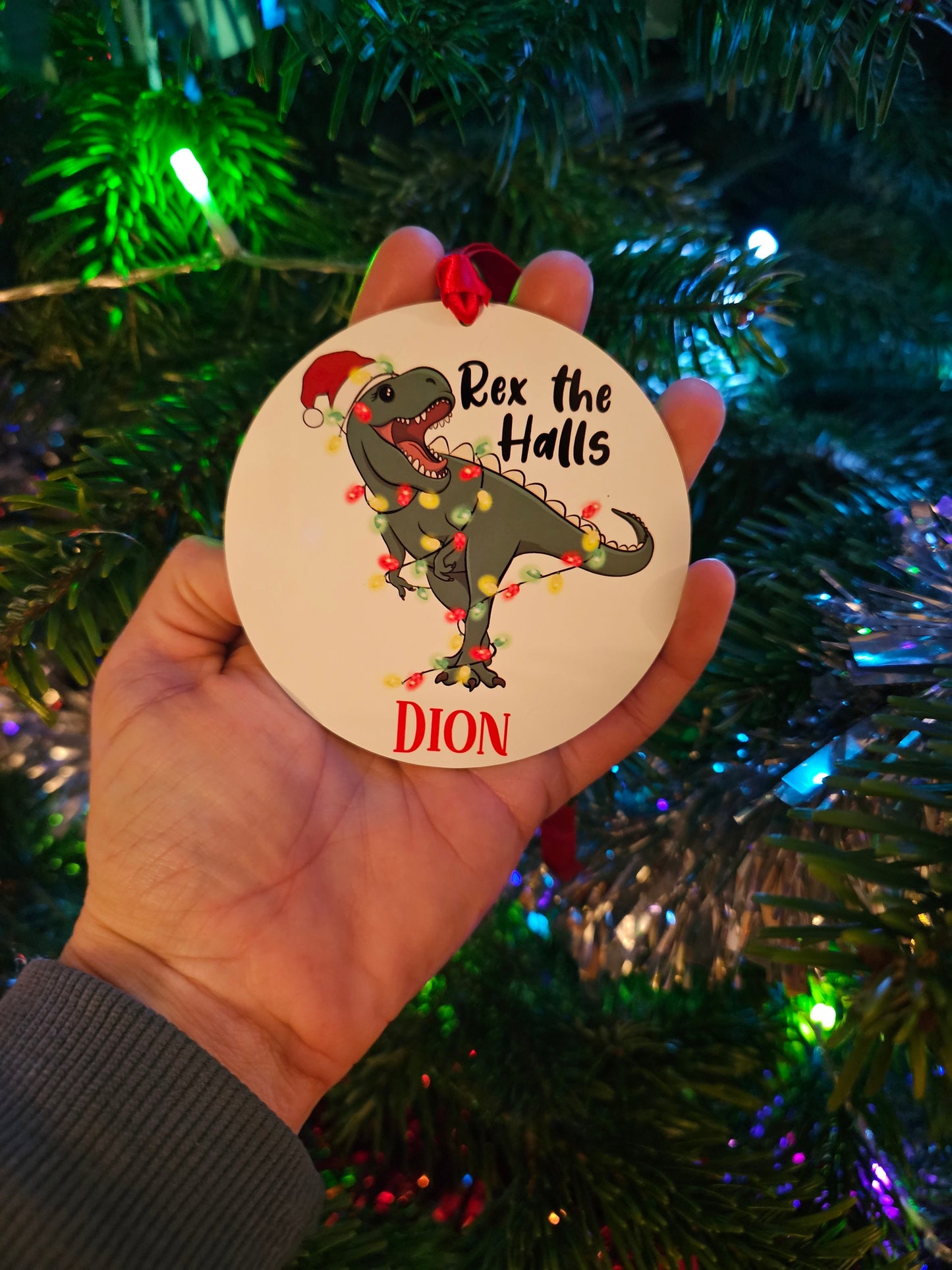 Personalised Dinosaur Christmas Tree Decoration, Christmas Hanging Ornament, Metal Tree Decoration